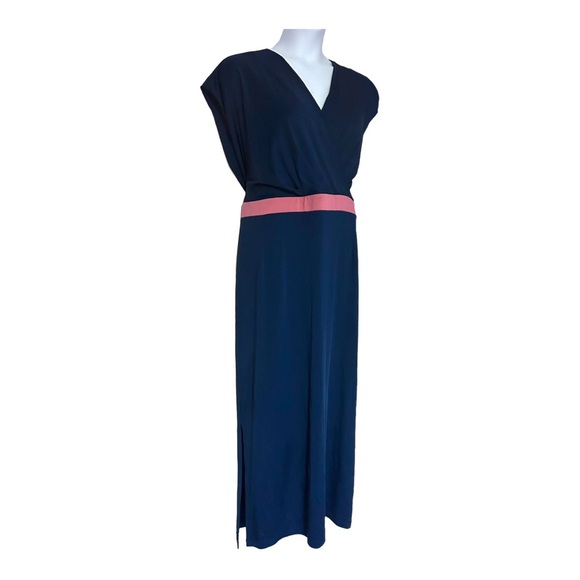 ❣️Ainsley Jersey Knit Navy Stretch Maxi Office Career Casual Stretchy Blue Dress - Picture 4 of 15